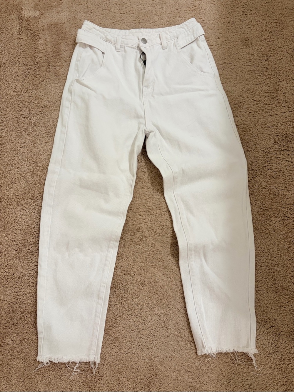 SHEIN White High Waisted Raw Hem Jeans S - Casual Straight Leg Denim Pants - 071